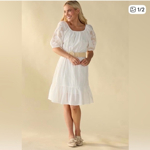 Stitch Dresses & Skirts - #429 Beautiful White Puff- Embroidered Sleeve Cotton Midi Dress